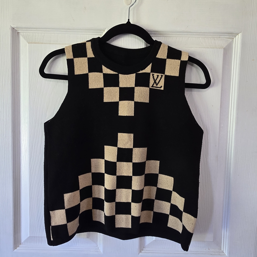 Louis Vuitton Black and Tan Checkered Crop Top